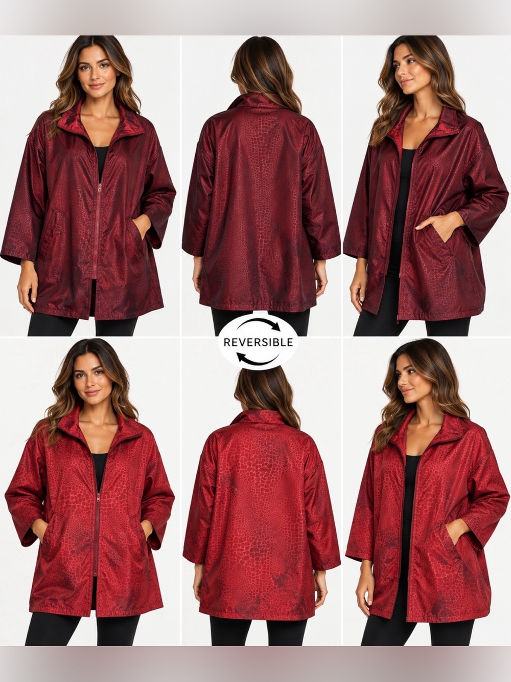 Mycra Pac One Burgundy Red Iridescent Croc Print Reversible Raincoat Jacket 1 SM